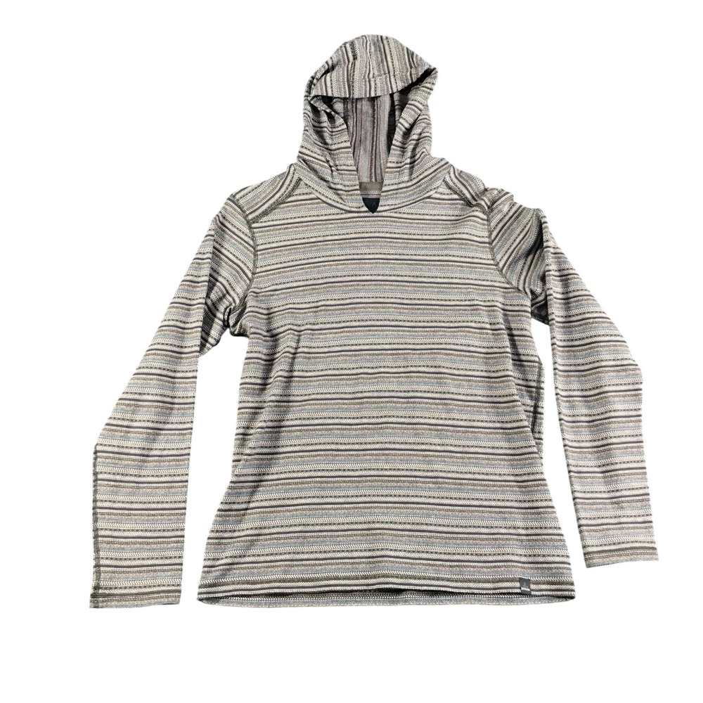 Prana Mens Small Striped Long Sleeve Pullover Hoodie Multi Color Knit Top